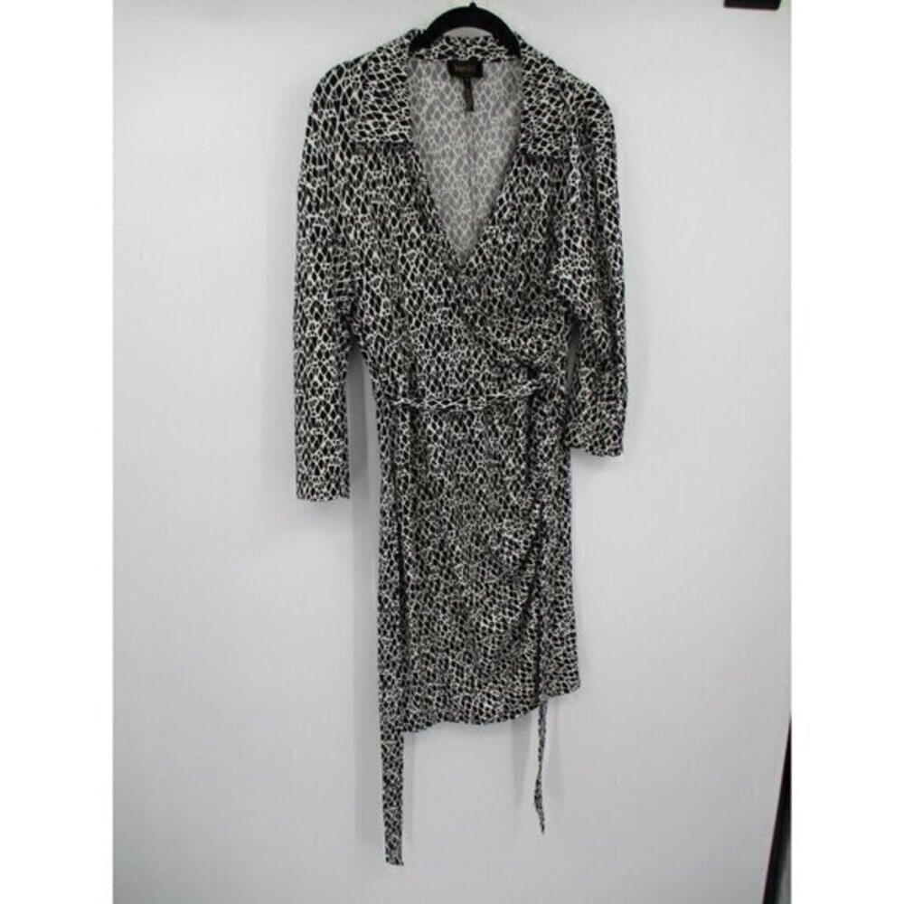 Laundry by Shelli Shegal Womens Dress 8 Black White Wrap Dress V Neck Stretch